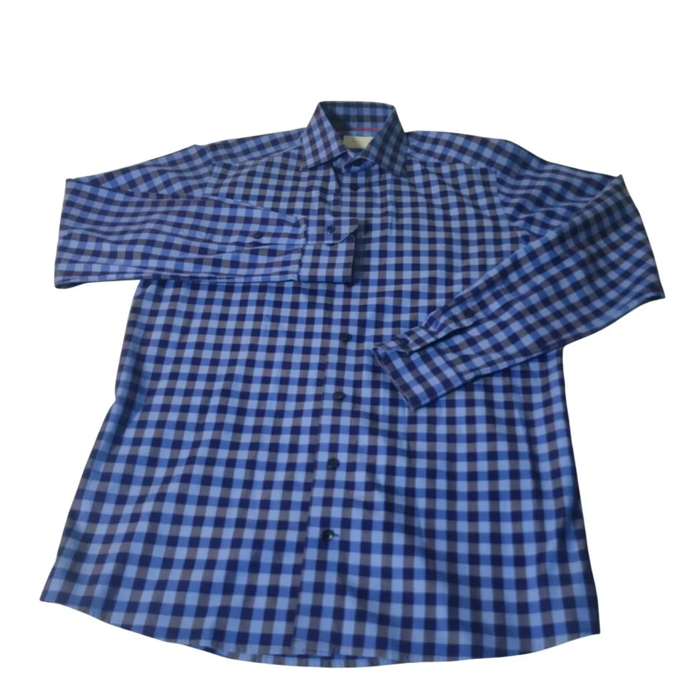 Eton Dress Shirt Mens 15.5 Blue‎ Gingham Check Contemporary Fit Long Sleeve M